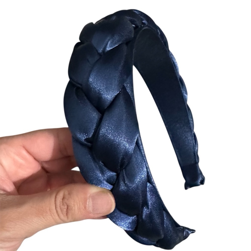Braided Satin Headband - Navy Blue